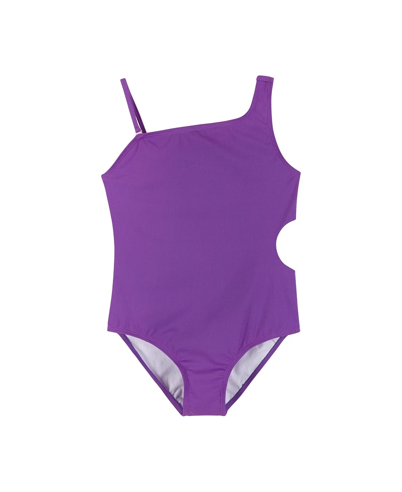 Child Girls Purple Rib Swimsuit