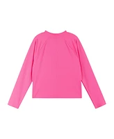 Child Girls Pink Ribbed Half-Zip Raglan Rashguard