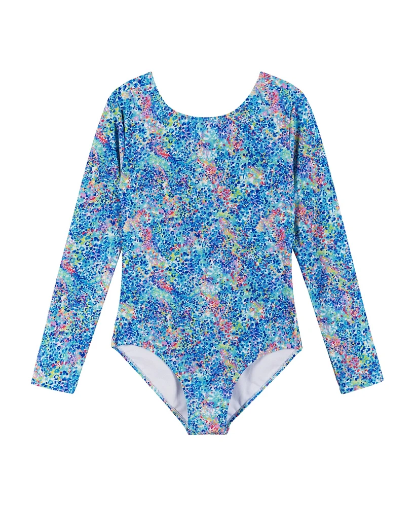 Andy & Evan Big Girls Blue Abstract Long Sleeve Swimsuit