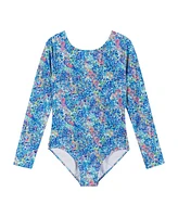 Andy & Evan Big Girls Blue Abstract Long Sleeve Swimsuit