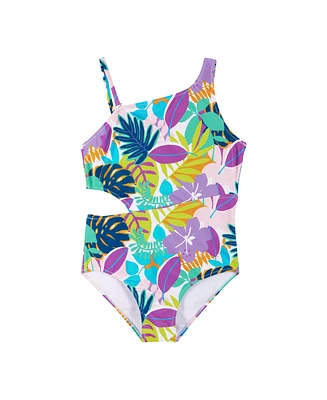 Andy & Evan Big Girls Tropical Print One-Shoulder Swimsuit