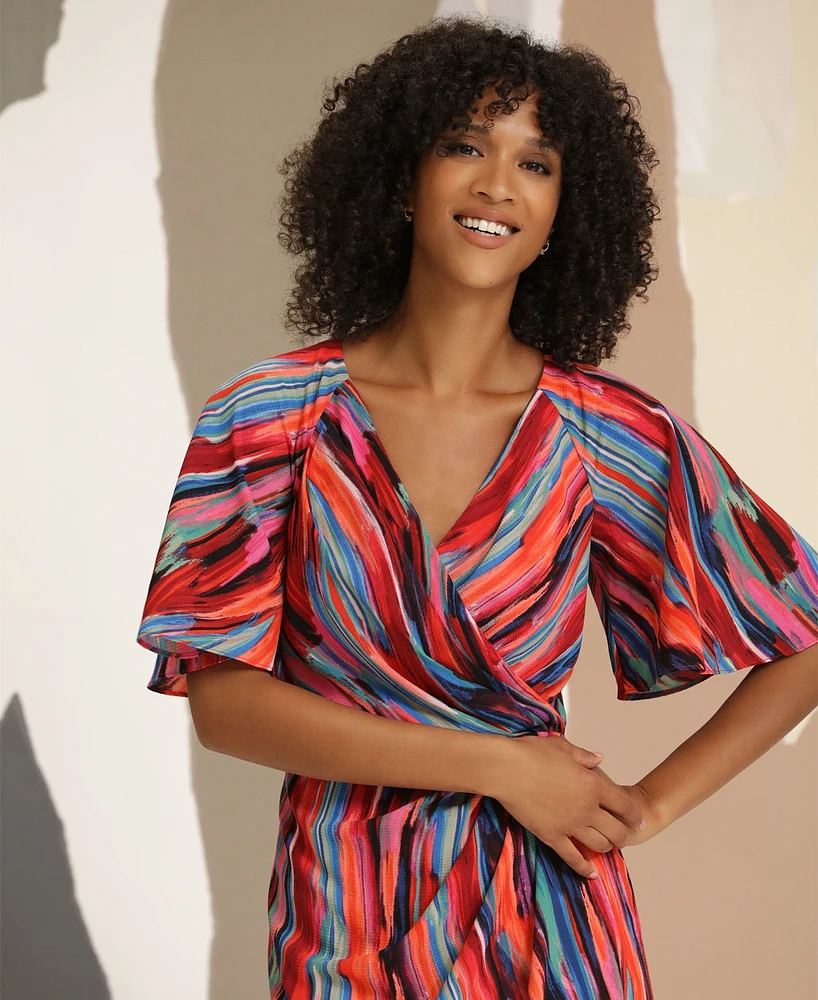 Maggy London Women's Printed Raglan-Sleeve Wrap Dress
