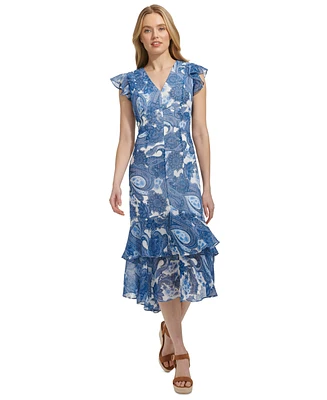 Tommy Hilfiger Women's Paisley-Print Ruffled Midi Dress