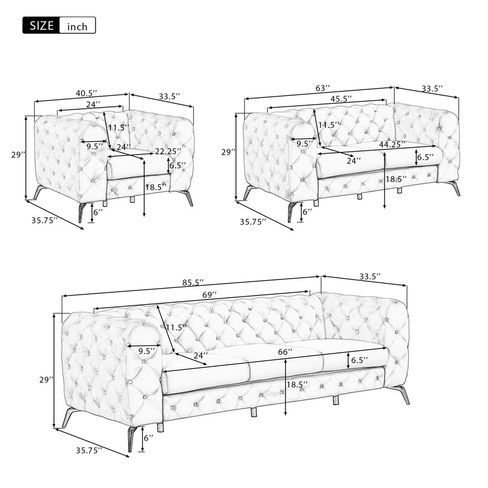 Simplie Fun 63" Velvet Upholstered Loveseat Sofa, Modern Loveseat Sofa With Button Tufted Back