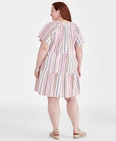 Style & Co Plus Size Printed Split-Neck Flutter-Sleeve Swing Dress, Created for Macy's