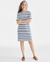 Style & Co Women's Printed Boat-Neck Elbow Sleeve Dress