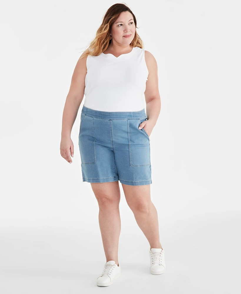 Style & Co Plus Mid Rise Pull-On Denim Shorts, Created for Macy's