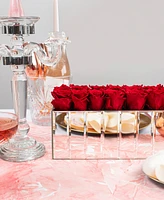 Rose Box Nyc Half Ball of Red Flame Long Lasting Preserved Real Roses in Large Modern Mirrored Centerpiece Vase, 27 Roses