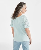 Style & Co Women's Cotton Mixed-Media Embroidered Blouse