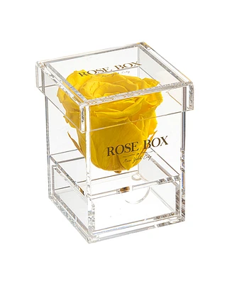 Rose Box Nyc Jewelry box of Bright Yellow Long Lasting Preserved Real Rose, 1 Rose