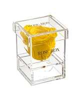 Rose Box Nyc Jewelry box of Bright Yellow Long Lasting Preserved Real Rose, 1 Rose