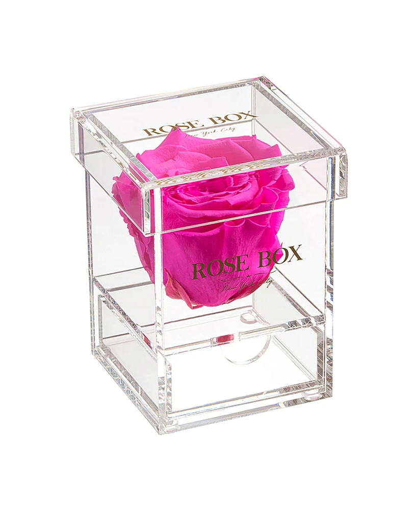 Rose Box Nyc Jewelry box of Neon Pink Long Lasting Preserved Real Rose, 1 Rose