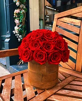 Rose Box Nyc Half Ball of Red Flame Long Lasting Preserved Real Roses Classic Rustic Vase, 35 Roses