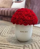 Rose Box Nyc Half Ball of Red Flame Long Lasting Preserved Real Roses in Premium Ceramic Vase, 50-55 Roses