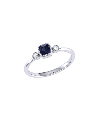 LuvMyJewelry Cushion Cut Sapphire Gemstone, Natural Diamonds Birthstone Ring 14K White Gold