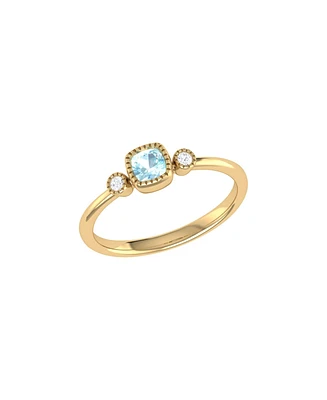 LuvMyJewelry Cushion Cut Aquamarine Gemstone, Natural Diamonds Birthstone Ring 14K Yellow Gold