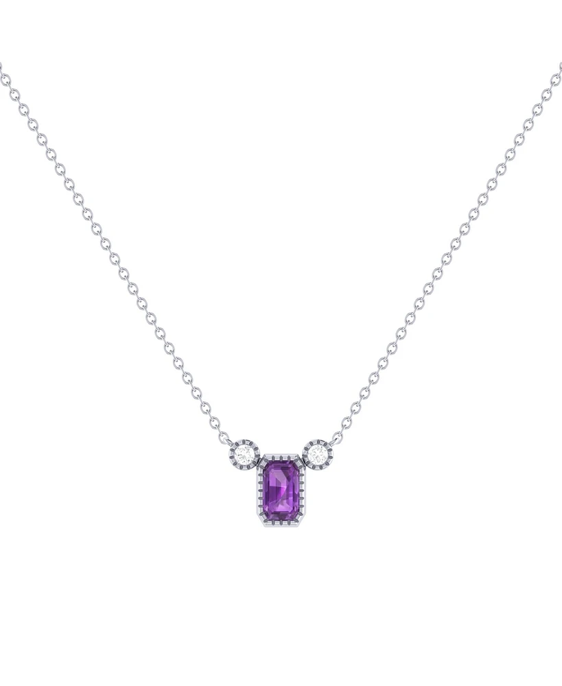 LuvMyJewelry Emerald Cut Amethyst Gemstone, Natural Diamond 14K White Gold Birthstone Necklace