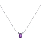 LuvMyJewelry Emerald Cut Amethyst Gemstone, Natural Diamond 14K White Gold Birthstone Necklace