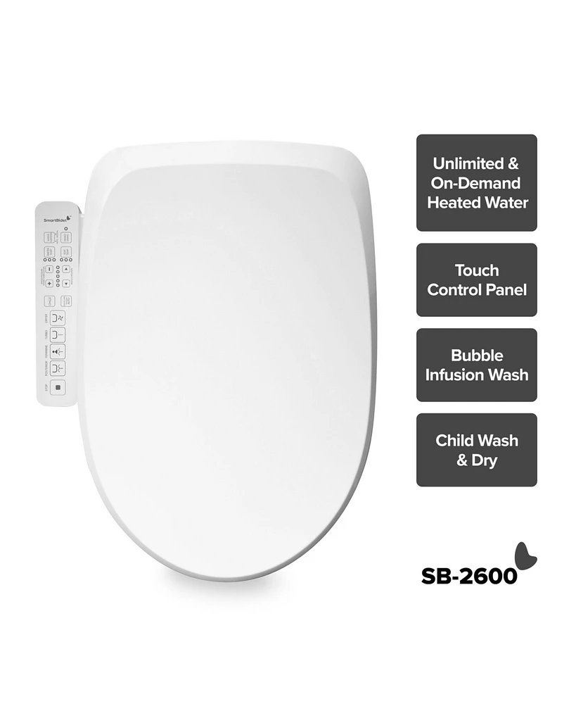 SmartBidet Sb-2600 Advanced Electric Bidet Seat for Elongated Toilets with Unlimited & On