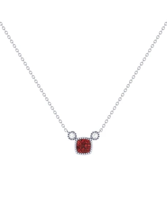 LuvMyJewelry Cushion Cut Garnet Gemstone, Natural Diamond 14K White Gold Birthstone Necklace