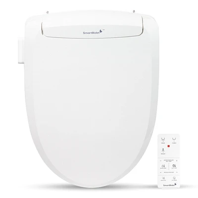 SmartBidet Sb-100R Electric Bidet Toilet Seat for Elongated Toilets with Remote Control and Stainless Steel Nozzle, White