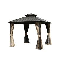 Streamdale Furniture 10' X 10' Hardtop Gazebo, Aluminum Metal Gazebo Withnized Steel Double Roof Canopy