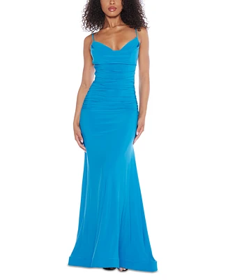 B Darlin Juniors' Ruched Cowlneck Gown