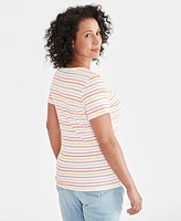 Style & Co Women's Striped Short-Sleeve Henley Top, Created for Macy's