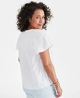 Style & Co Women's Seersucker Split-Neck Flutter Sleeve Top