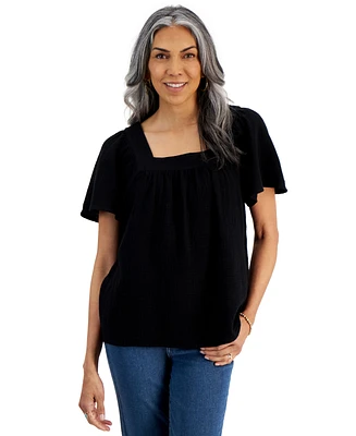 Style & Co Women's Cotton Gauze Square-Neck Top, Created for Macy's