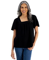 Style & Co Women's Cotton Gauze Square-Neck Top, Created for Macy's