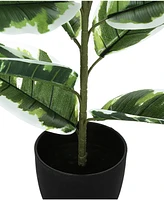 Monarch Specialties 27" Indoor Artificial Rubber Plant with Decorative Black Pot