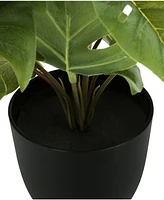 Monarch Specialties 13" Indoor Artificial Monstera Calthea Plants with Decorative Black Pots, Set Of 2