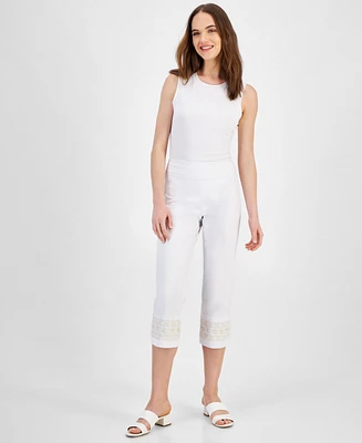 Jm Collection Women's Embroidered-Hem Capri Pants, Created for Macy's