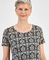 Jm Collection Women's Printed Scoop-Neck Short-Sleeve Top