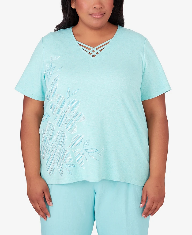 Alfred Dunner Plus Size Hyannisport Embroidered Flower T-Shirt