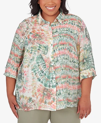 Alfred Dunner Plus Size Tuscan Sunset Tie Dye Button Down Blouse
