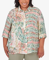 Alfred Dunner Plus Tuscan Sunset Tie Dye Button Down Blouse