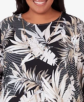 Alfred Dunner Plus Opposites Attract Printed Leaves Top with Necklace