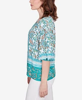 Ruby Rd. Petite Floral Breeze Puff Sleeve Border Top