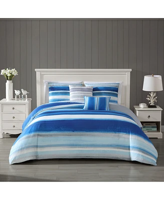 Bebejan Coastal Stripe Bedding 100% Cotton 5 Piece Reversible Queen Comforter Set