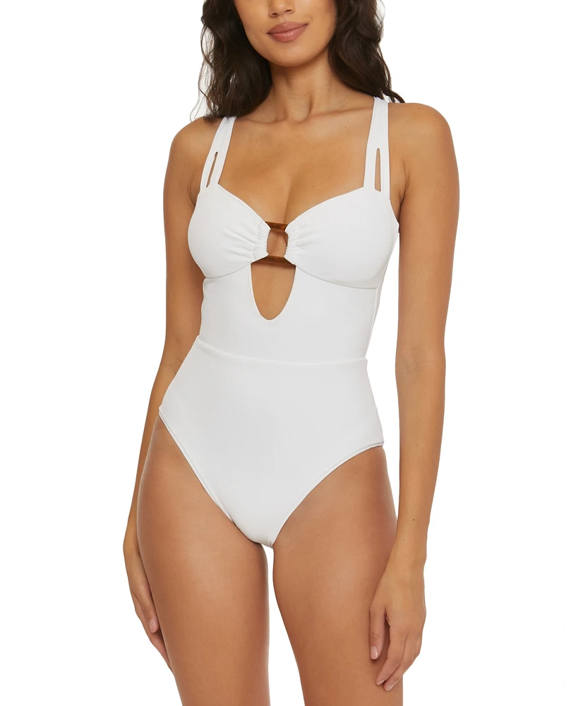 Becca Women's Modern Edge Cutout Ribbed One-Piece Swimsuit