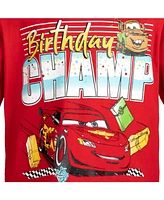 Disney Boys Pixar Cars Lightning McQueen Birthday Graphic T-Shirt Cars Red