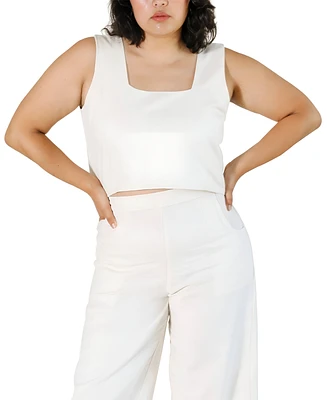 Poplinen Women's Linen-Blend Sleeveless Cropped Top