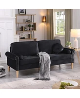 Simplie Fun Living Room Sofa, 3-Seater Sofa, With Copper Nail On Arms, Three Pillow, Black
