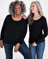 Style & Co Women's Cotton Long-Sleeve Scoop-Neck Top, Created for Macy's