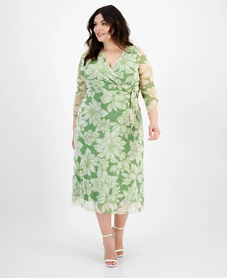 Anne Klein Plus Floral-Print Midi Wrap Dress