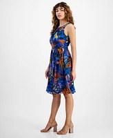 Robbie Bee Petite Floral-Print A-Line Dress