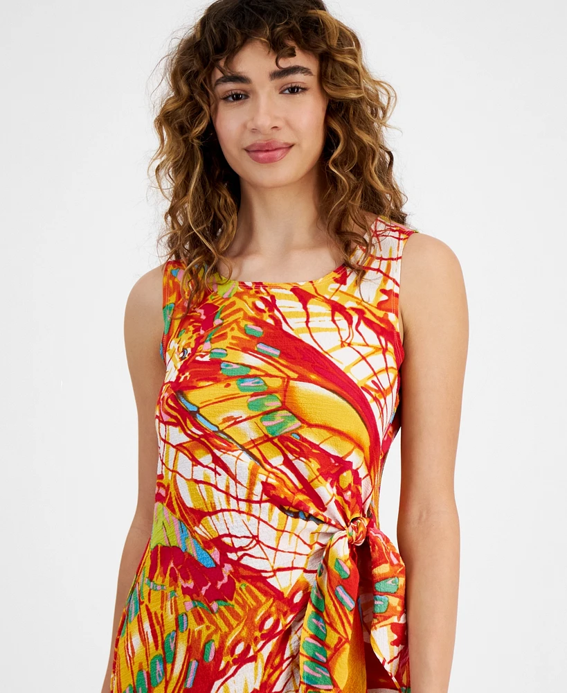 Robbie Bee Petite Printed A-Line Faux-Wrap Dress