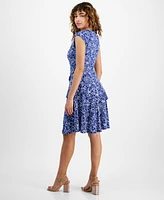 Robbie Bee Petite Floral-Print Tiered Fit & Flare Dress